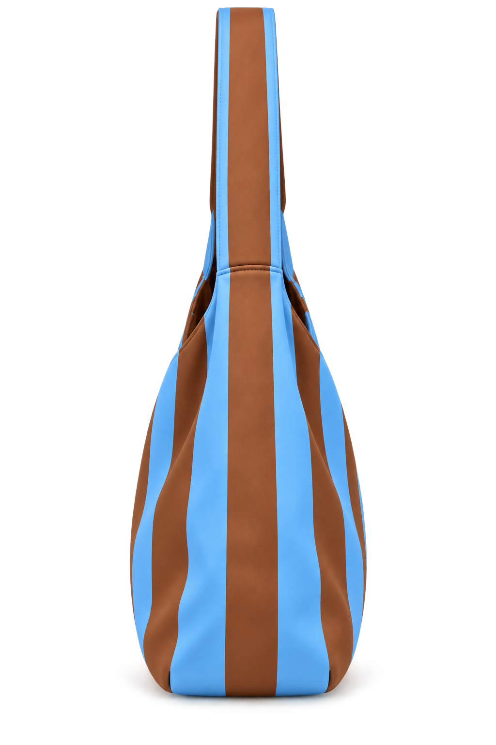 Side view of KYNVA Brown and Blue Stripe Wander waterproof oversized hobo shoulder bag