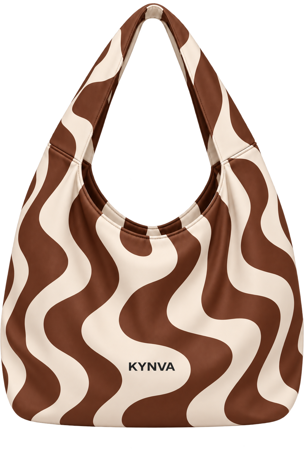 KYNVA Brown and Cream Wander waterproof oversized hobo shoulder bag – front view