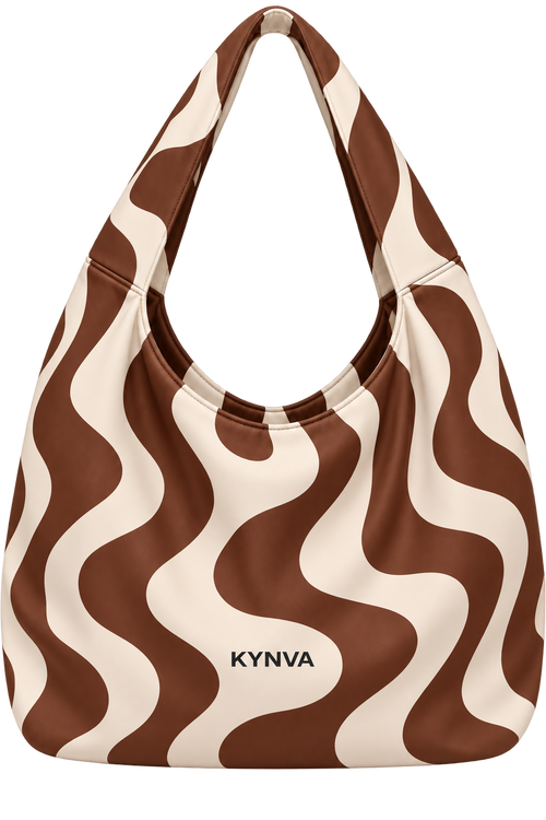 KYNVA Brown and Cream Wander waterproof oversized hobo shoulder bag – front view