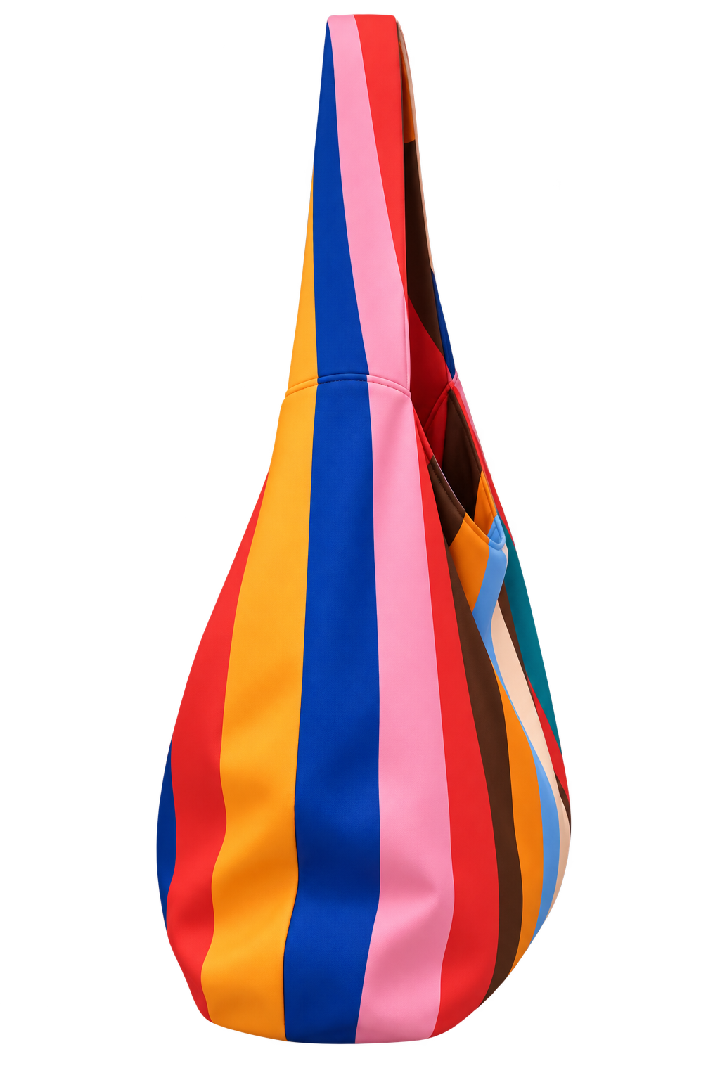 Side view of KYNVA Rainbow Stripe Wander waterproof oversized hobo shoulder bag