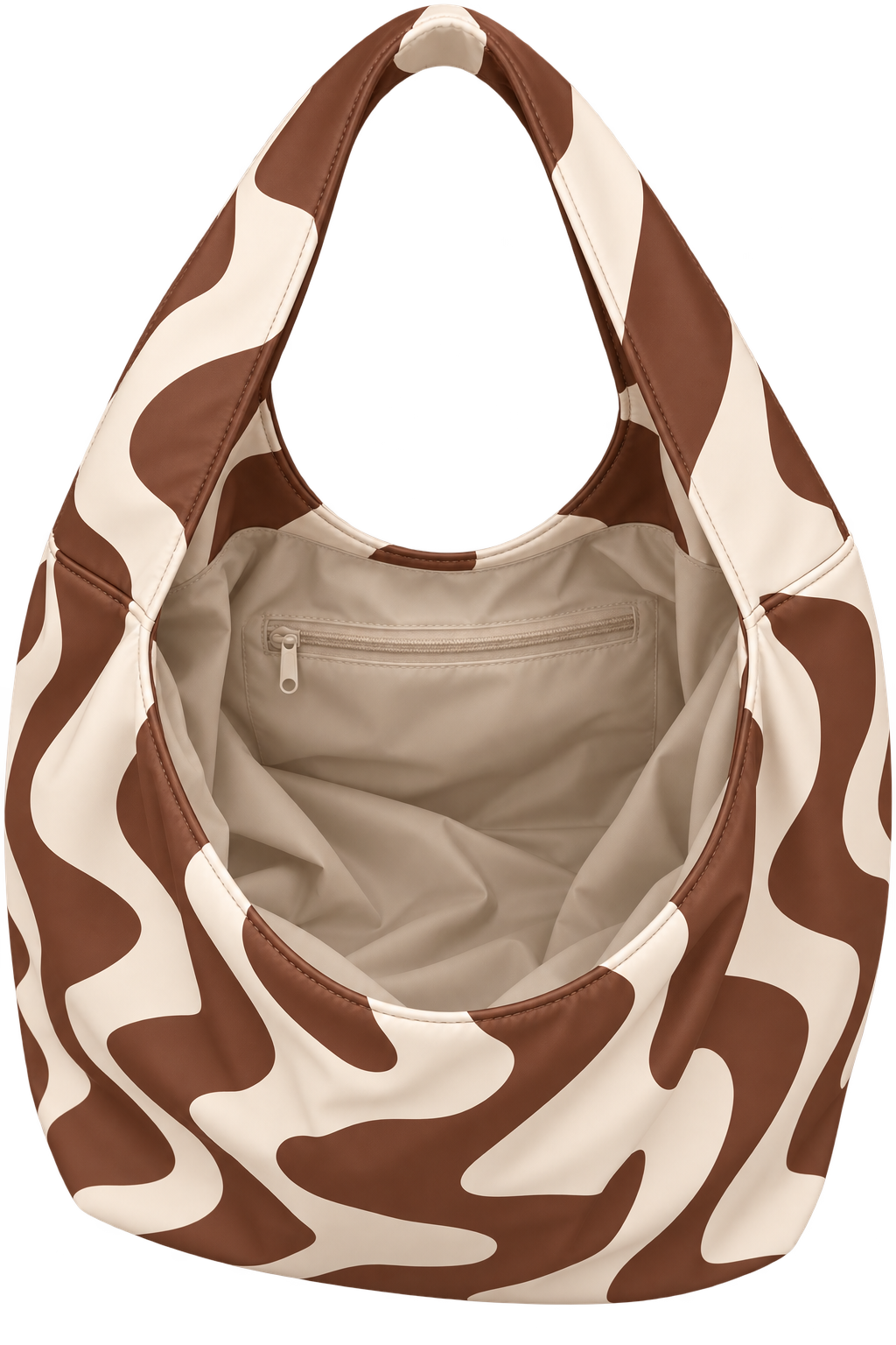 Inside the KYNVA Wander waterproof hobo bag with spacious lining and secure zipped pocket