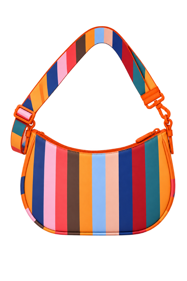 KYNVA rainbow stripe waterproof crossbody bag, back view