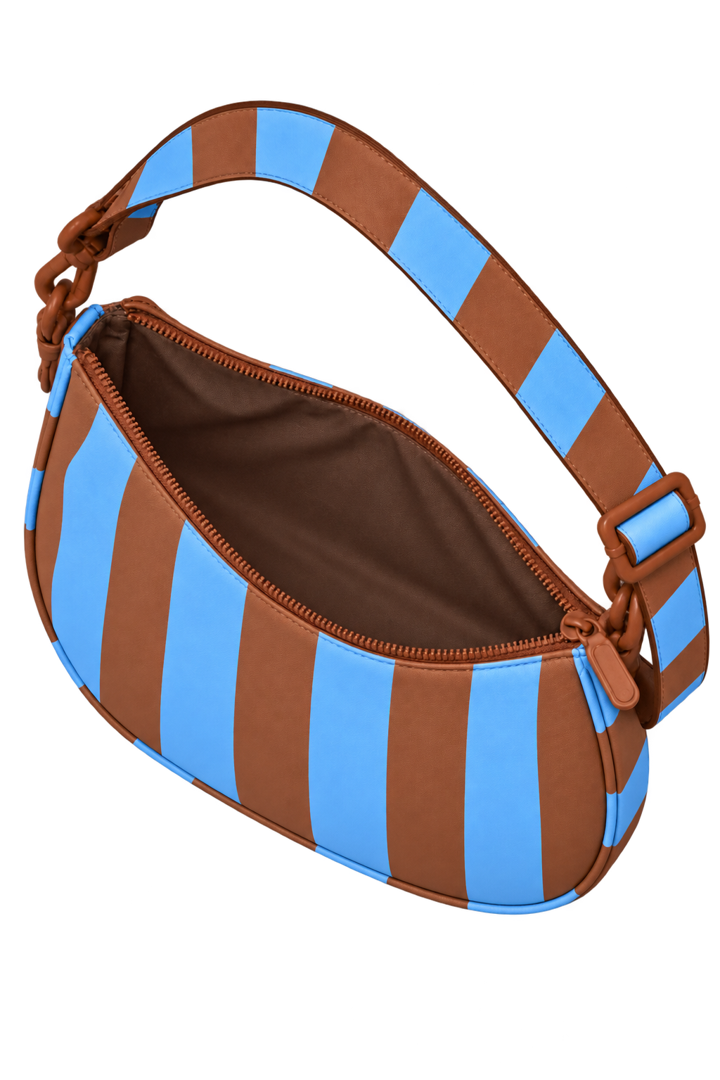 KYNVA waterproof brown and blue striped crossbody bag, side view